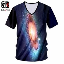 OGKB Harajuku-Camiseta con cuello en V para hombre y mujer, camisa Sexy Unisex con estampado de galaxia espacial en 3D, ropa informal de entrenamiento para hombre y mujer 2024 - compra barato