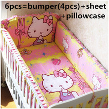 Promotion! 6PCS 100% cotton Cot bedding set crib kit 100% cotton baby bedding piece set ,include(bumper+sheet+pillow cover) 2024 - buy cheap