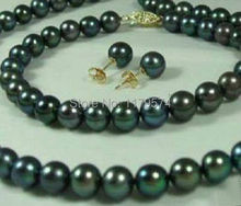 Wholesale jewelry Charming! Beautiful! 2019 new 8-9mm black pearl necklace&bracelet&earring sets   W0480 2024 - buy cheap