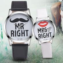 LinTimes Women Men Leather Trap Mr Right/Mrs Right Quartz Watch Lovers Casual Wristwatch 2024 - buy cheap