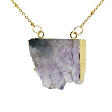 2 Loops Rectangle natural purple crystal quartz drusy druzy pendant necklace raw cluster geode druzy connector necklaces 2024 - buy cheap