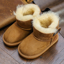 Bota de neve infantil, botas de couro genuíno de algodão para bebês, quente, cor sólida, com gancho 2024 - compre barato