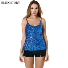 BLINGSTORY Sexy Sleeveless Women Tops Stretch Design Bling Sequin Tank Blue Drop-Shipping 2024 - buy cheap