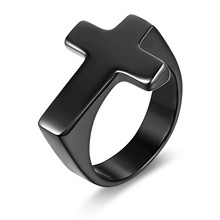 Boniskiss anel masculino de aço inoxidável, pingente em cruz preta, novo estilo simples, joias para homens punk 2024 - compre barato