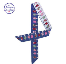New Design Luxury Brand Silk Ribbon Cartoon Print Women Silk Scarf Handle Bag Ribbons Female Headband Long Scarves & Wraps 2024 - buy cheap