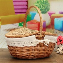 1pc Handmade Willow Wicker Knit Basket Picnic Shopping Storage Hamper w/ Lid +Handle 2024 - buy cheap