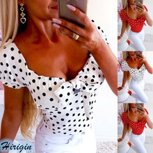 Summer Casual Polka Dot Tops 2019 New Women Summer Casual Polka Dot Print  Short Sleeve V-neck T-Shirt 2024 - buy cheap