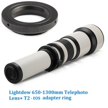 Lightdow 650-1300mm F8.0-F16 Super Telephoto Manual Zoom Lens+T2-EOS Adapter Ring for Canon 1100D 700D 650D 550D 500D 70D 60D 7D 2024 - buy cheap