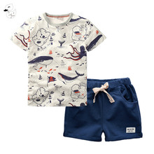 Комплект одежды BINIDUCKLING детский из 2 предметов, футболка с круглым вырезом и шорты, летняя повседневная хлопковая одежда для мальчиков с мультяшным принтом Рыбок 2024 - купить недорого
