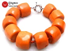Qingmos-pulsera de coralino naranja Natural para mujer, joyería fina de 20-30mm de espesor, 8,5-9 ", bra225 2024 - compra barato