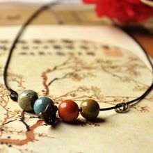 Leaf Pendant Necklace Women Colorful Ceramic Beads Leaves Statement Charm Choker PU Cord Black Link Chain Rope Jewelry 2024 - buy cheap