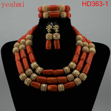 Conjuntos de Joyas de Coral nigeriano, juego de collar de cuentas de Coral, eriano, boda africana, HD363-1 2024 - compra barato