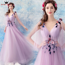 QUEEN BRIDAL Evening Dresses 2020 New Design A-line Tulle Flowers Long Formal Purple Women Prom-dresses Robe De Soiree ZX14 2024 - buy cheap