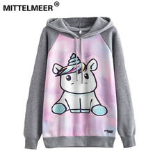 MITTELMEER Autumn winter Harajuku printed Hooded Sweatshirt printing cartoon Unicorn owl cat Hoodies girls women Christmas 2024 - buy cheap