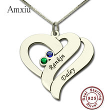 Amxiu 100% 925 Sterling Silver Necklace Jewelry Engrave Two Names Necklace Custom Birthstones Hearts Pendant Lovers Mother Gifts 2024 - buy cheap