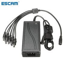 ESCAM-adaptador de corriente de Monitor DC 12V 5A, fuente de alimentación + Cable bifurcador de corriente de 8 vías para cámara/Radios, vigilancia, cámara CCTV 2024 - compra barato