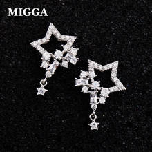 MIGGA Shining Star Stud Earrings for Women Girls White Gold Color Cubic Zirconia Earrings Jewelry 2024 - buy cheap