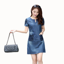 Free Shipping 2019 New Summer Denim Dress Hot Sale Women Loose Fashion Jean Dress Lady Slim Short Sleeve Plus Size 673J 30 2024 - buy cheap