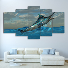 Hd impresso quadro do cartaz da lona 5 painel saltando atum peixe azul mar decoração para casa sala de estar retro parede arte pintura imagem modular 2024 - compre barato