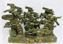 Artesanato de decoração caseira de 16 polegadas, jade verde chinês, correndo, segurança, 8 cavalos, estátua de animal 2024 - compre barato