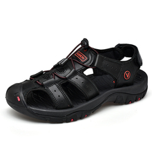Sandália masculina clássica de couro, calçados confortáveis para o verão, sandálias macias em tamanho grande, sandália romana masculina, couro real confortável 2024 - compre barato