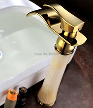 Lavabo de baño PVD con acabado dorado y piedra de JADE, grifo de fregadero, mezclador de un solo Mango/agujero, envío gratis 2024 - compra barato