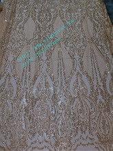Padrão popular africano brilhante lantejoulas coladas em bordado rede francesa étnica tecido de malha de tule para vestido de festa de casamento 2024 - compre barato