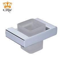 CRW Modern Bathroom Product Single Square Glass Cup Tumbler Holder with Solid Brass Chrome Holder Toothbrush Holder High Quality 2024 - buy cheap