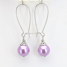 Venta caliente 10mm cristal púrpura perlas redondas mujeres niñas pendientes regalos de navidad accesorios joyería fabricación al por mayor 2024 - compra barato