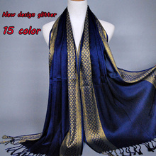 NEW design Plain fashoin printe glitter tassels cotton lurex plaid stripe scarf  long hijab muslim scarves/scarf 10pcs/lot 2024 - buy cheap