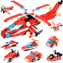 349 pcs Fogo Blocos Série 8 em 1 Veículo Carro Helicóptero Iluminai Blocos de Construção de Tijolos Brinquedos Para As Crianças 2024 - compre barato
