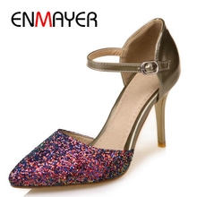 ENMAYER  Basic  Super High  Synthetic  Woman Shoes  Pointed Toe  Casual  Women Shoes High Heel  Buckle Strap Size 34-45 LY1337 2024 - buy cheap