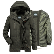 Зимнее пальто для мужчин, флисовая подкладка, съемная военная зимняя куртка, мужские ветровки, длинное пальто, парка, hombre размера плюс 6XL 2024 - купить недорого