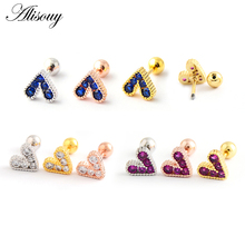 Alisouy 2pcs Women steel Crystal Ear Studs Piercing Jewelry Heart Love Shape Ear Bone Nail Stud Tragus Earrings Cartilage Helix 2024 - buy cheap