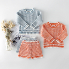 Conjunto de malha de algodão para bebês, conjuntos com duas peças de manga comprida, moda infantil para meninos e meninas 2024 - compre barato