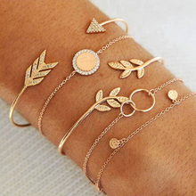 Modyle-pulseiras de bracelete boêmio com pingente redondo de flecha, folhas, braceletes femininos, com corrente dourada ou cristal, conjunto de joias, presente 2024 - compre barato