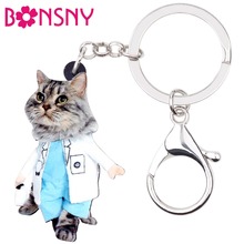 Bonsny Statement Cartoon Lovely Suits Cat Kitten Key Chains Keychain Rings Handbag Car Charms Animal Jewelry For Women Girls Pet 2024 - buy cheap