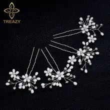 TREAZY 4Pcs Women Simulated Pearl Crystal Flower Hairpins For Wedding Charm Floral Hair Pins Bridal Hair Jewelry Accessories 2024 - buy cheap