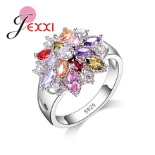Flor colorida oco coração anéis femininos para festa de noivado casamento acessórios 925 prata esterlina anéis para senhoras 2024 - compre barato