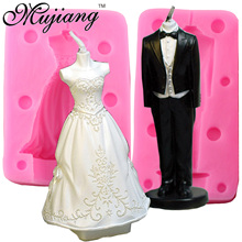 Mujiang 4Pcs/Set 3D Wedding Dress Suit Candle Silicone Resin Clay Soap Mold Fondant Cake Decorating Tools Chocolate Candy Moulds 2024 - buy cheap