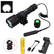 2500lm T6 Tactical Hunting Light LED Weapon Flashlight White Torch+ Rifle Scope Mount +Pressure Switch+18650 Battery+Charger 2024 - buy cheap