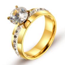 QianBei обручальные кольца из нержавеющей стали с фианитом из фианита золотого пальца обручальные кольца со стразами для женщин модные свадебные ювелирные изделия для влюбленных 2024 - купить недорого