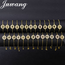 JUWANG-pulsera de Zirconia cúbica con 26 letras del alfabeto para Mujer, brazalete de cadena de cobre, joyería, Pulseras ajustables para Mujer 2024 - compra barato