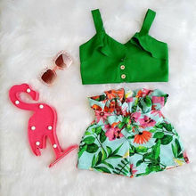 Фламинго одежда для малышей Одежда для девочек с цветочным рисунком и без рукавов укороченные шорты, комплект одежды для детей из 2 предметов, британский стиль 2024 - купить недорого