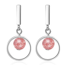 New Personality Round Ball Strawberry Crystal 925 Sterling Silver Jewelry Pink Stroke Peach Women Dangle Earrings  SE650 2024 - buy cheap