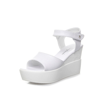 Sandals Women 2019 Summer Casual Leather High Heels Ladies White/Black Sandal Platform Shoes For Woman Wedges Summer Sandals 2024 - buy cheap