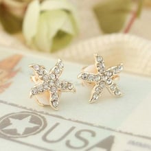 2  Colors Choose Fashion Cute Rhinestone Starfish Shape Clip on Earrings Without Piercing for Girls Kids Small Earrings 2024 - buy cheap