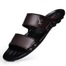 Dropshipping Casual 2019 Men Slippers Sandals Shoes Men Summer Flip Flops Beach Sandals Men Shoes Leather Sandalias Zapatos 2024 - buy cheap