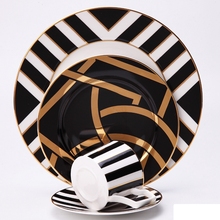 4 pcs set  modern black design ceramic bone china dinner sets for dinnerware and gift : coffee cup saucer with dinner plate 2024 - buy cheap