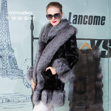 YIYIYUNSHU 2018 New Genuine Real Mink Fur Coat Fox fur Collar Women Winter Thick Warm female High Quality Natural fur Long Coats 2024 - buy cheap